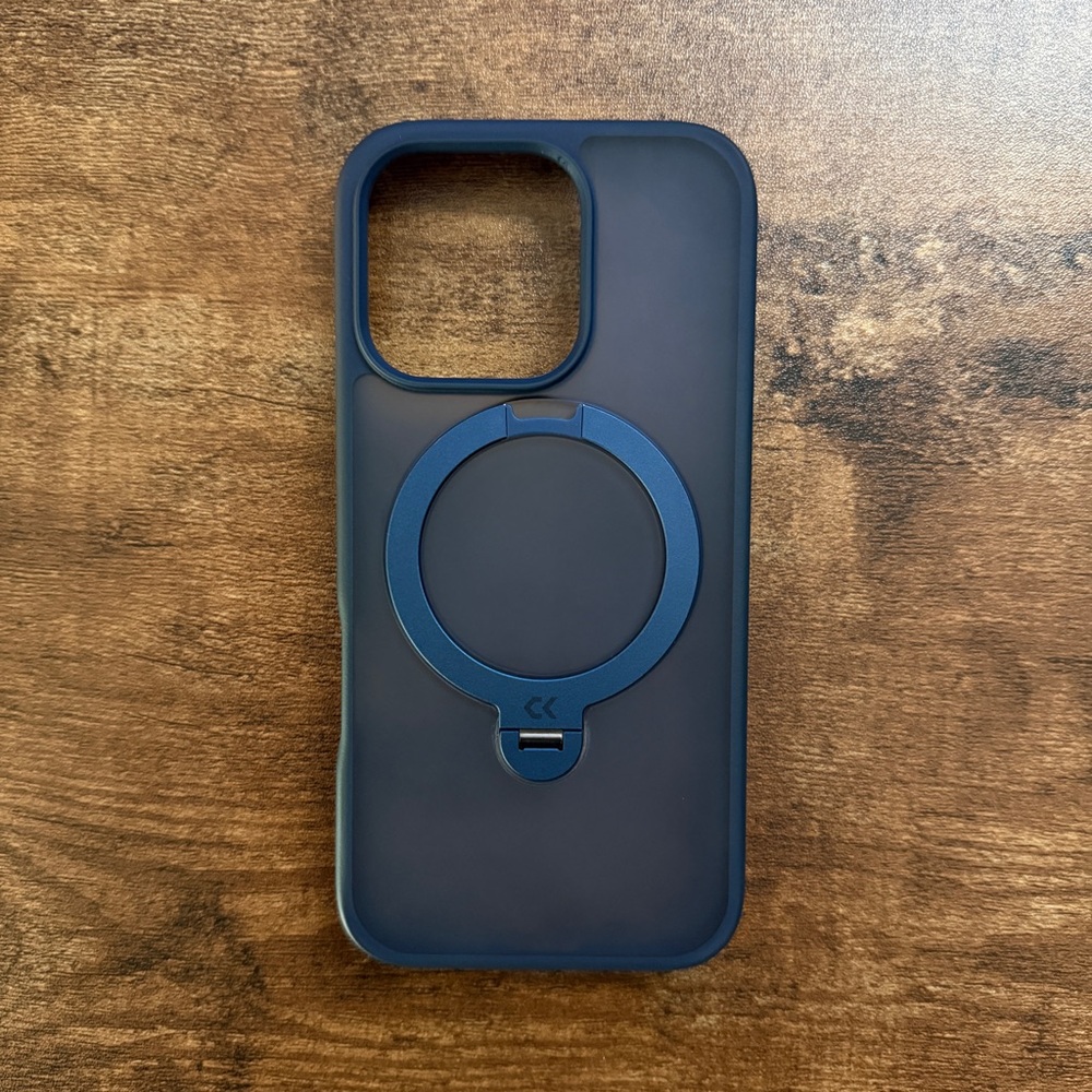 Casekoo Navy Phone Case with Built-In Rotating Ring Stand for iPhone 16 Pro